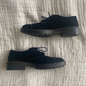 Lucky Brand Suede Ibira Platform Oxford Lace-Up Black Loafers